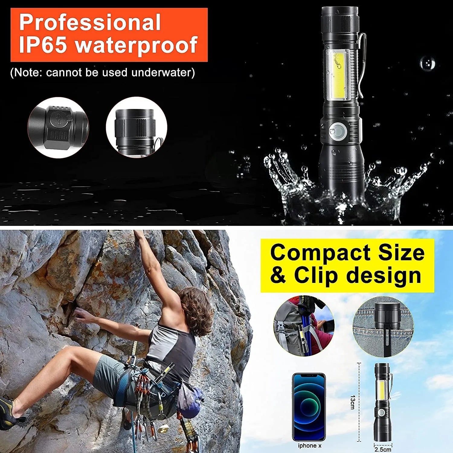 7 Modes Waterproof Rechargeable UV Light Flashlight Torch for Camping | Southern Sun Drones