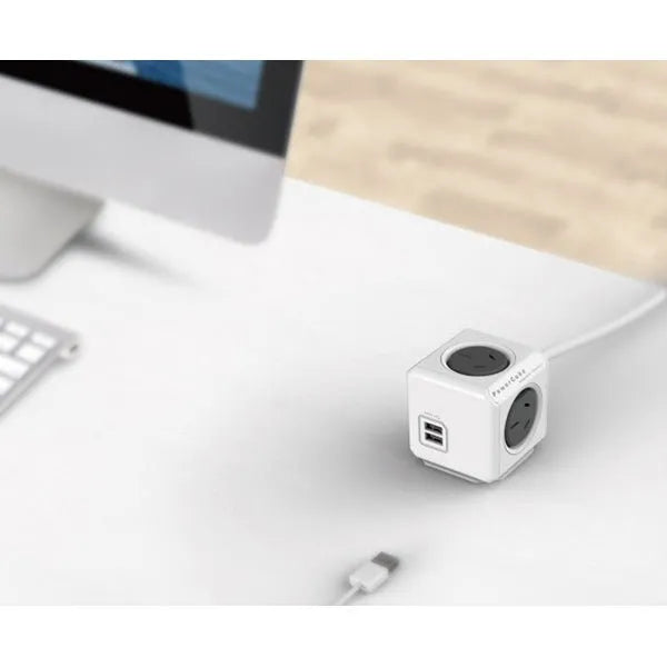 Allocacoc PowerCube Extended USB Powerboard 4 - Outlets 2 USB Ports Grey - White 1.5m | Southern Sun Drones