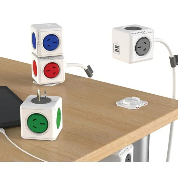 Allocacoc PowerCube Extended USB Powerboard 4 - Outlets 2 USB Ports Grey - White 1.5m | Southern Sun Drones