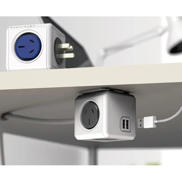 Allocacoc PowerCube Extended USB Powerboard 4 - Outlets 2 USB Ports Grey - White 1.5m | Southern Sun Drones