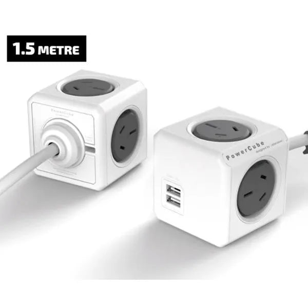 Allocacoc PowerCube Extended USB Powerboard 4 - Outlets 2 USB Ports Grey - White 1.5m | Southern Sun Drones