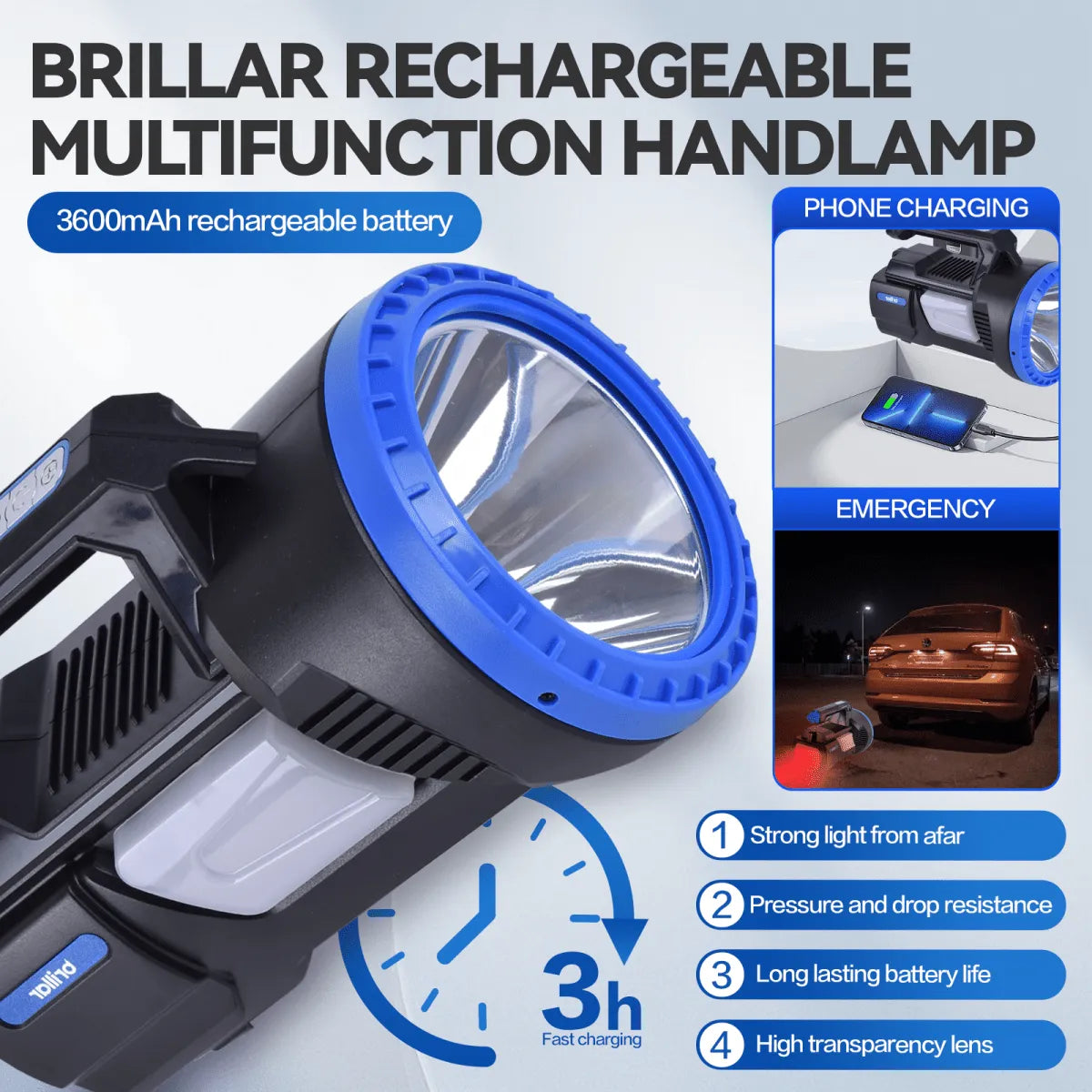 Brillar 300 Lumen USB Rechargeable Multifunction LED Searchlight | Southern Sun Drones