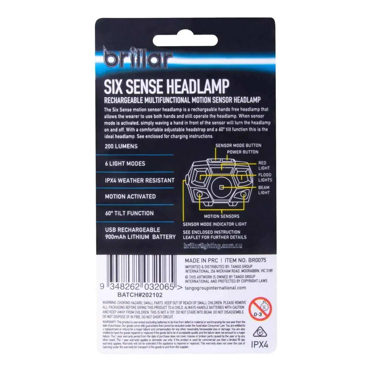 Brillar Sixth Sense - 200 Lumen 6 Mode Rechargeable Headlamp | Southern Sun Drones