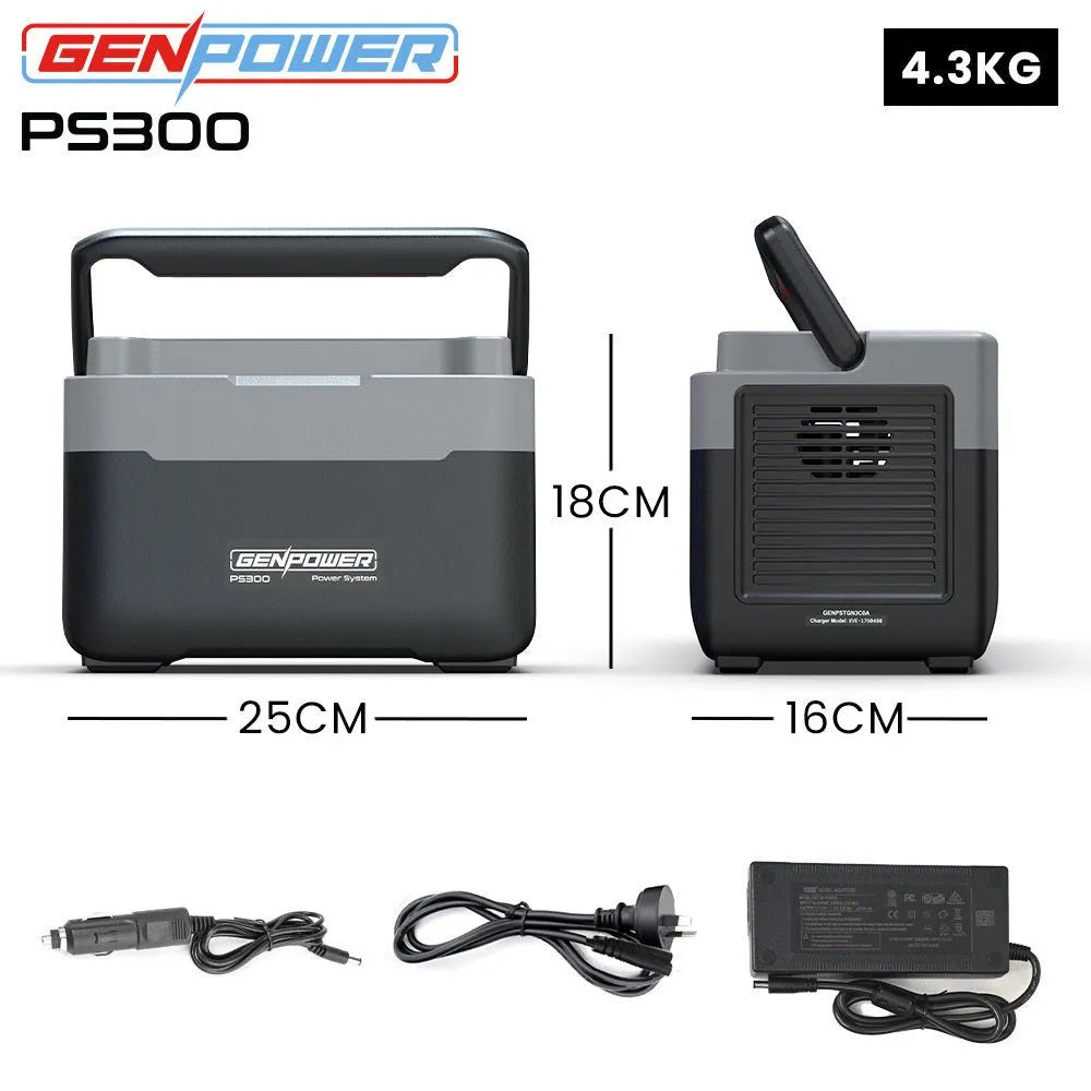 GENPOWER 300W Portable Lithium Power Station 288Wh LiFePo4, Multiple Voltage Output, 15W Wireless Charger, Ideal for Camping, Home Backup and Power Tools | Southern Sun Drones