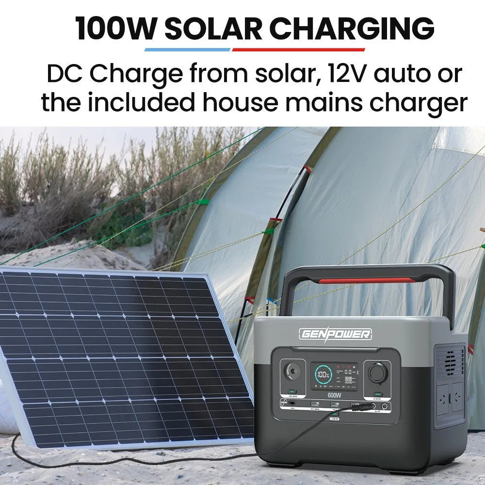 GENPOWER 600W Portable Lithium Power Station 576Wh LiFePo4, Multiple Voltage Output, 15W Wireless Charger, Ideal for Camping, Home Backup and Power Tools | Southern Sun Drones