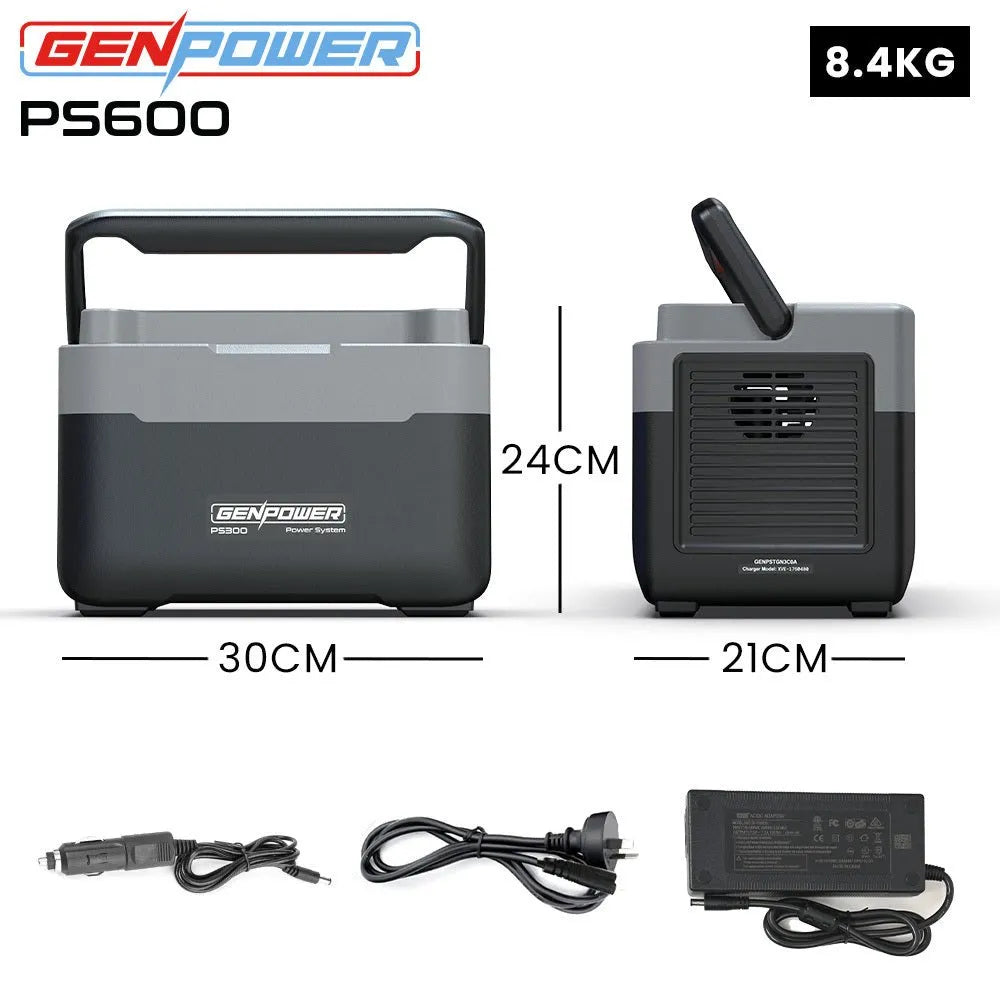 GENPOWER 600W Portable Lithium Power Station 576Wh LiFePo4, Multiple Voltage Output, 15W Wireless Charger, Ideal for Camping, Home Backup and Power Tools | Southern Sun Drones
