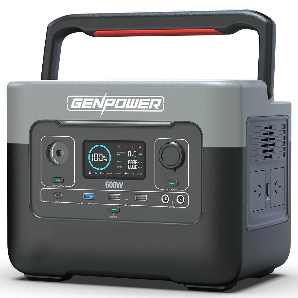 GENPOWER 600W Portable Lithium Power Station 576Wh LiFePo4, Multiple Voltage Output, 15W Wireless Charger, Ideal for Camping, Home Backup and Power Tools | Southern Sun Drones