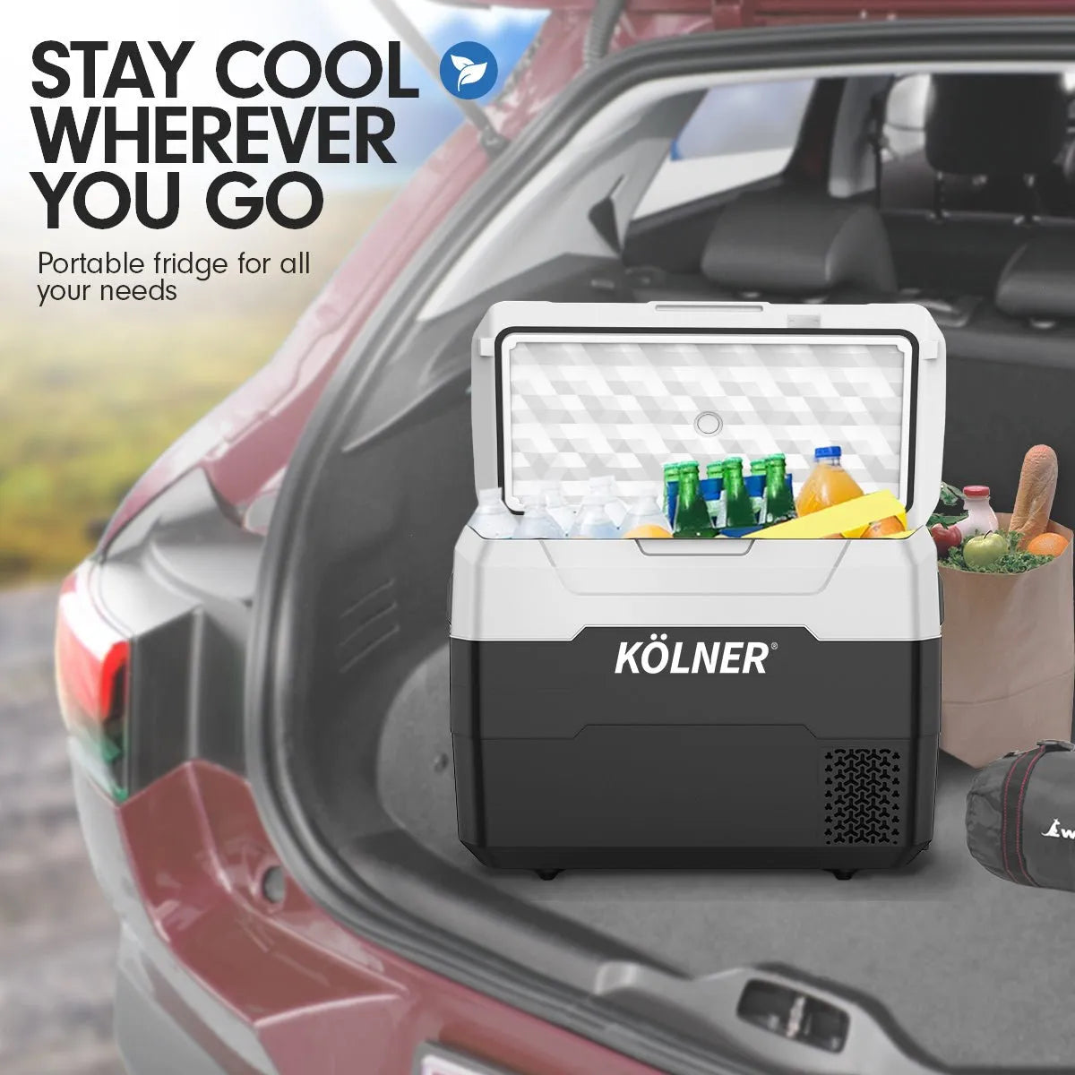 Kolner 40l Fridge Freezer Cooler 12/24/240v Camping Portable Esky Refrigerator - Black | Southern Sun Drones