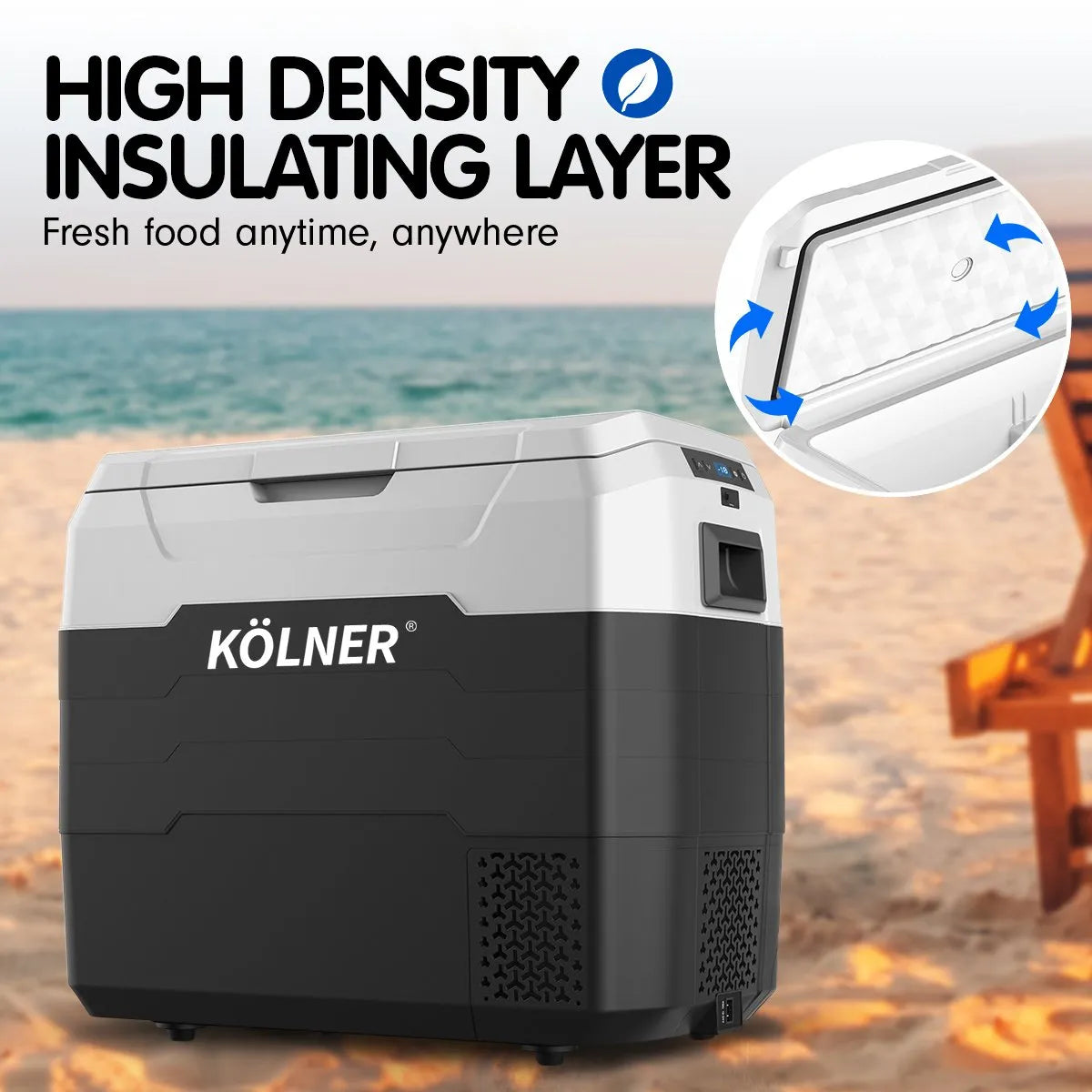 Kolner 50l Fridge Freezer Cooler 12/24/240v Camping Portable Esky Refrigerator - Black | Southern Sun Drones