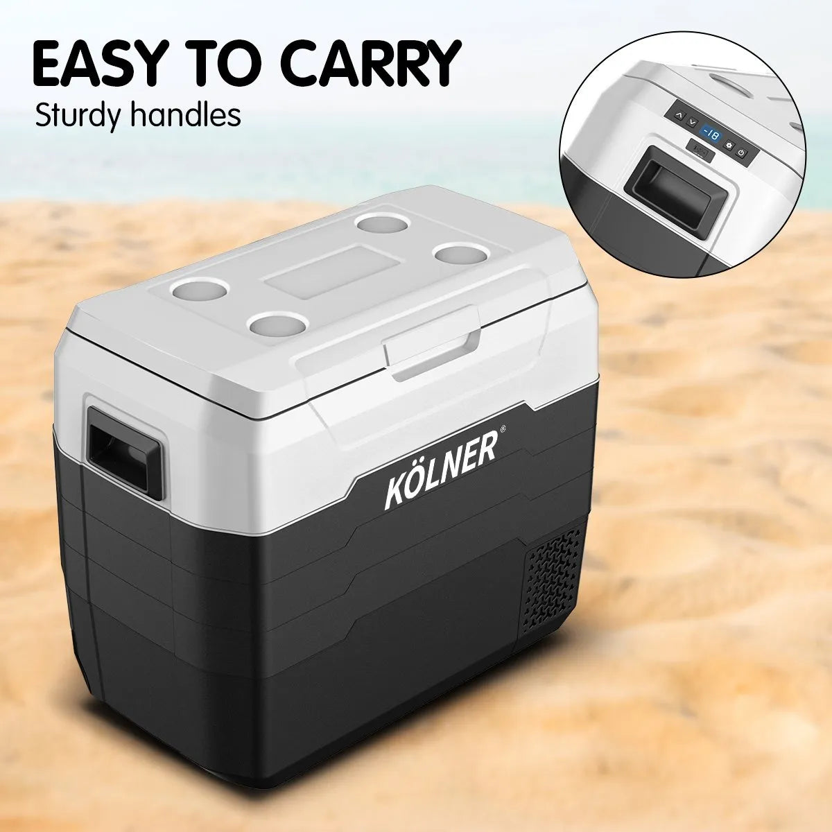Kolner 50l Fridge Freezer Cooler 12/24/240v Camping Portable Esky Refrigerator - Black | Southern Sun Drones
