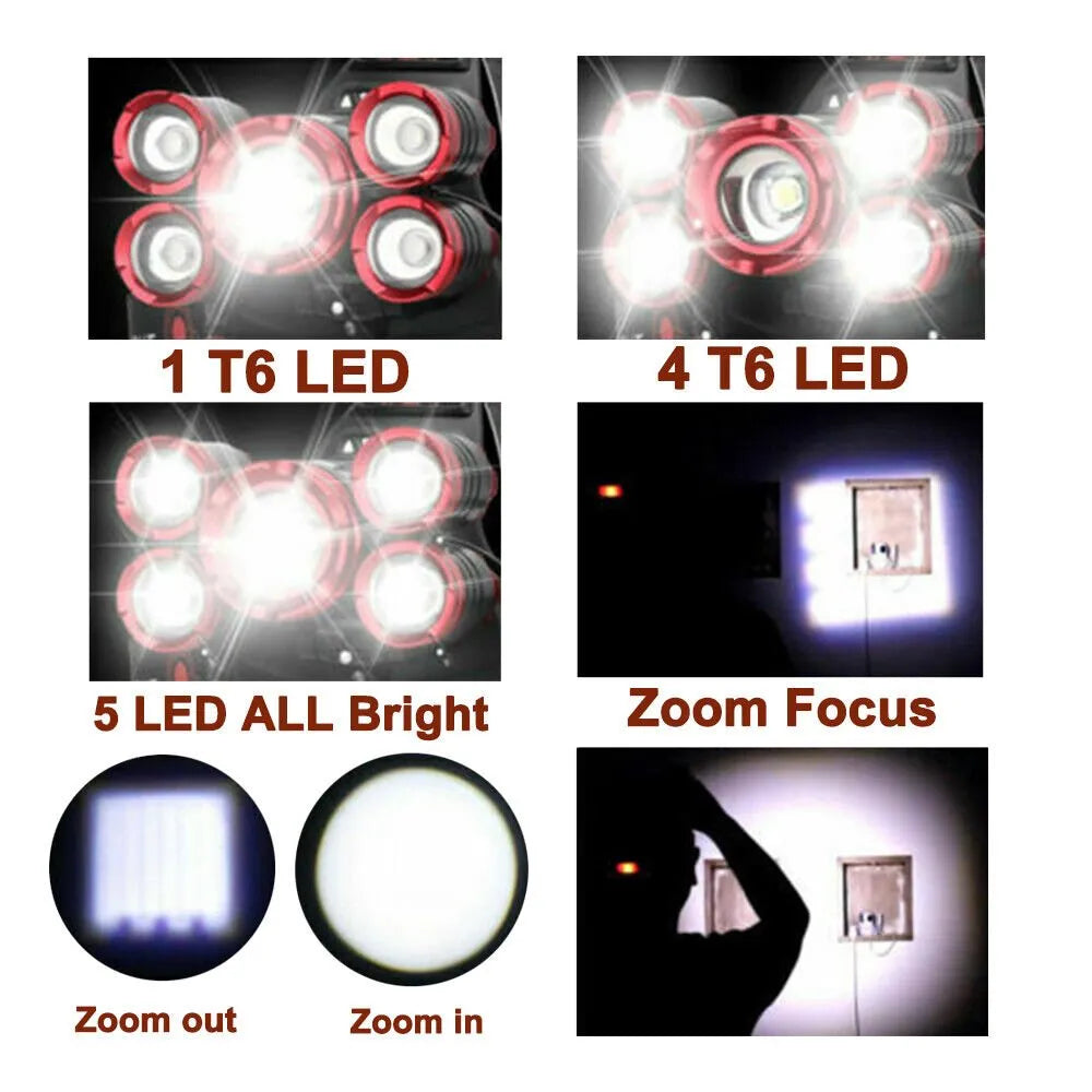 LED Headlamp Rechargeable 350000LM Headlight T6 Head Torch Lamp Fishing Camping | Southern Sun Drones