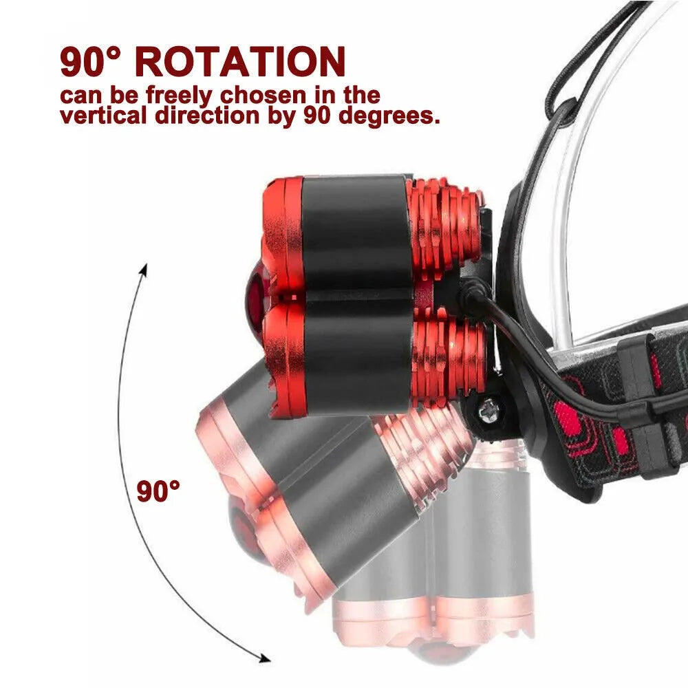LED Headlamp Rechargeable 350000LM Headlight T6 Head Torch Lamp Fishing Camping | Southern Sun Drones
