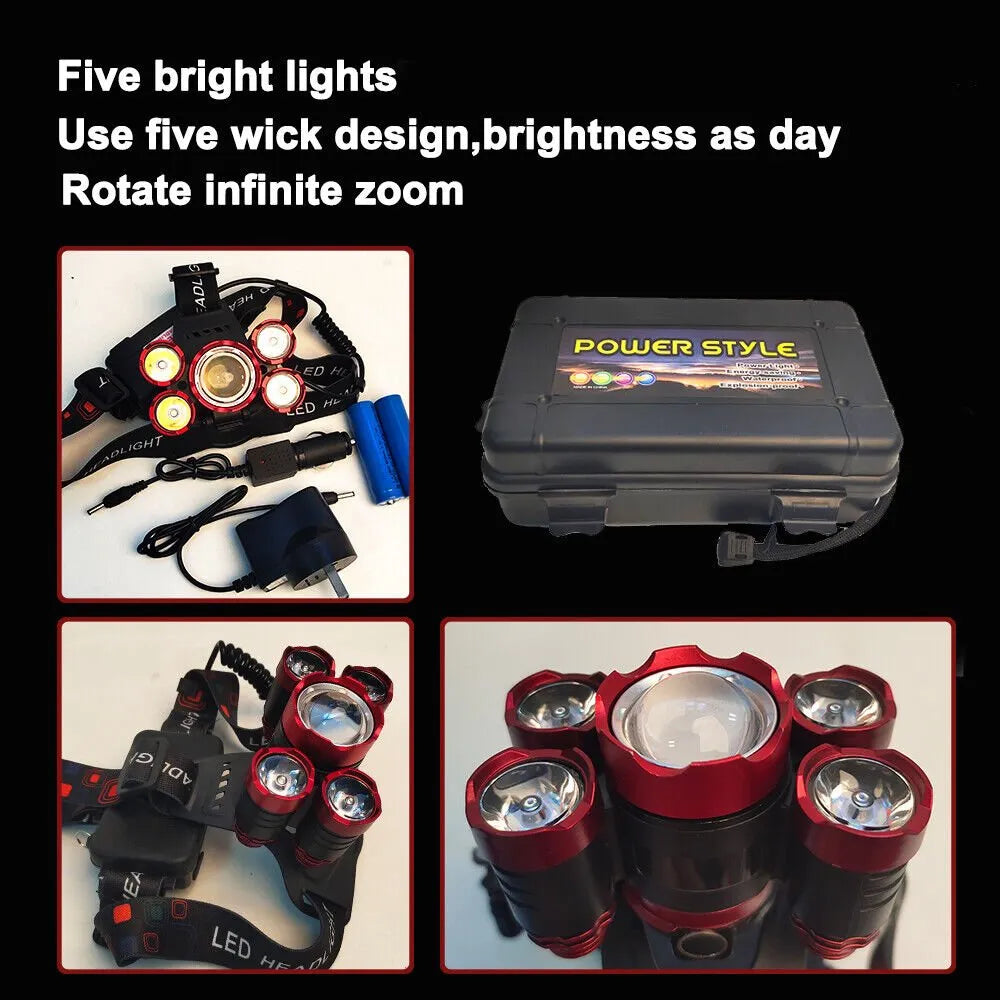 LED Headlamp Rechargeable 350000LM Headlight T6 Head Torch Lamp Fishing Camping | Southern Sun Drones