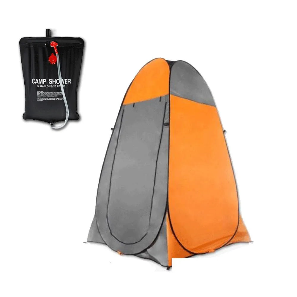 Pop Up Portable Privacy Shower room Tent &amp;20L Outdoor Camping Water Bag Camp Set - orange | Southern Sun Drones