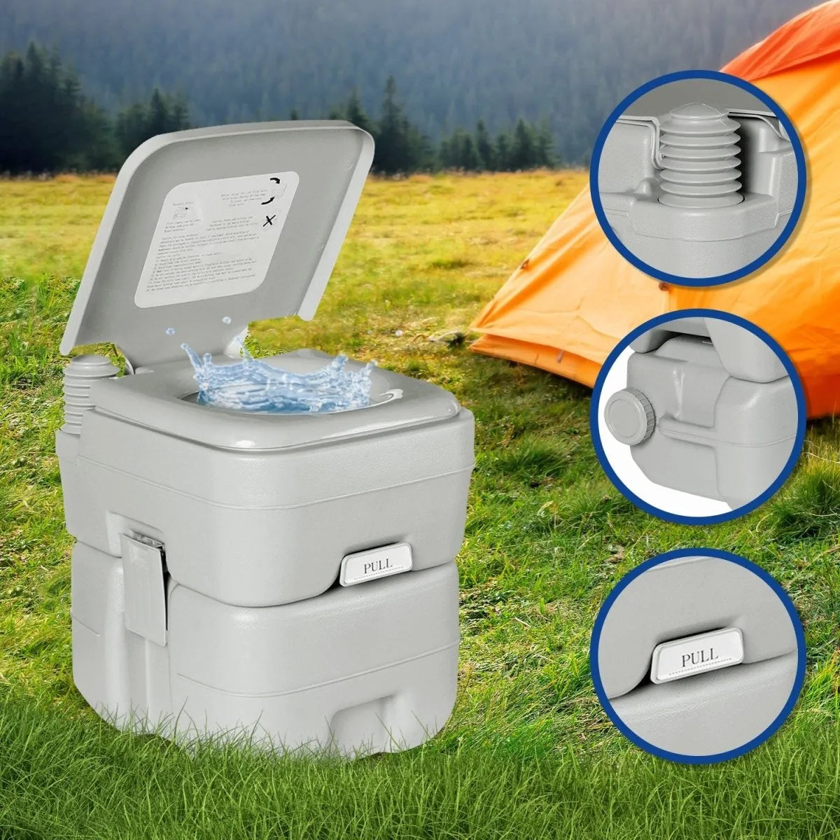 Wallaroo 20l Camping Portable Toilet Press Flush Pump | Southern Sun Drones