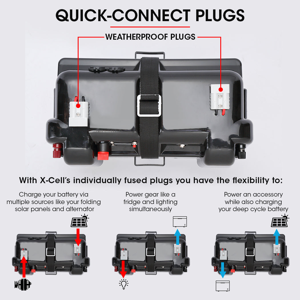 X-CELL Deep Cycle Battery Box Marine Storage Case 12v Camper Camping Boat Power