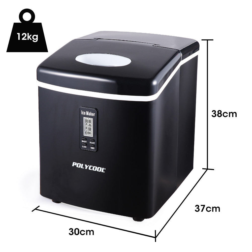 POLYCOOL 3.2L Portable Ice Cube Maker Machine Automatic with LCD Control Panel, Black